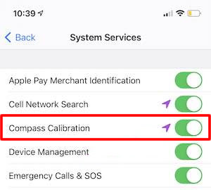 turn on compass calibration in location services