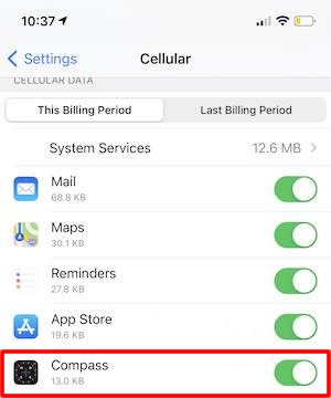 turn on compass for celluar