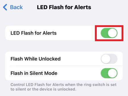 turn on led flash for alerts