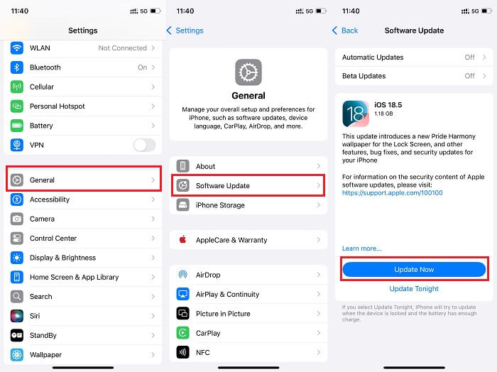 update ios via settings