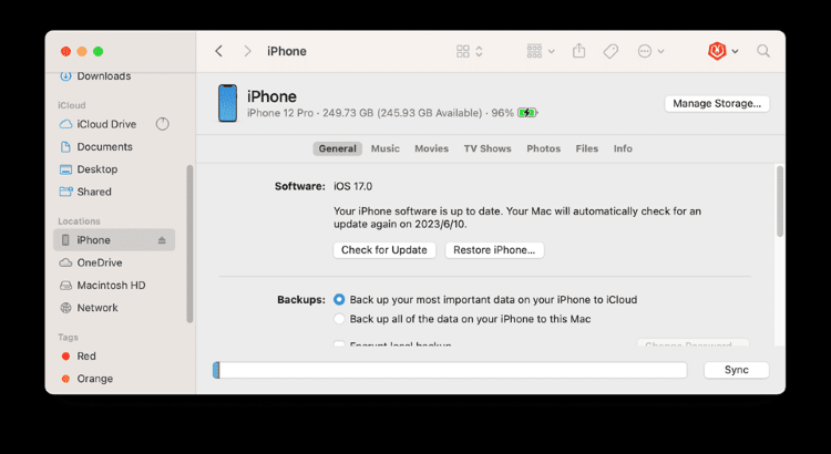 update iphone with finder