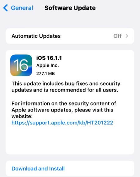make software update to ios 16.1.1