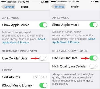 check cellular data for apple music