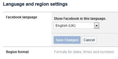 thay đổi ngôn ngữ trên Facebook
