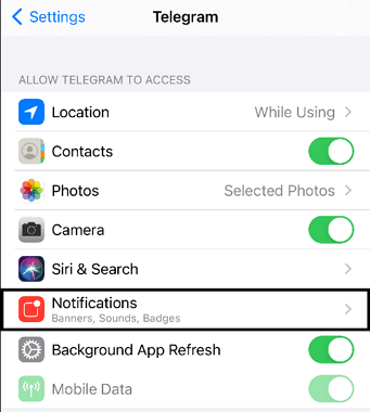 check Device Notifications Settings for the Telegram App