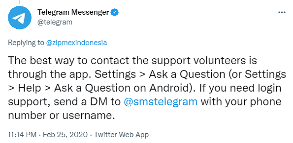 Contact Telegram via Twitter
