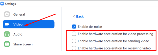  Disable hardware acceleration in Setting