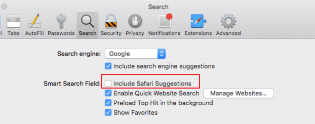 Disable Safari Suggestions on Mac