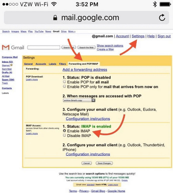 enabled IMAP for Gmail on iPhone