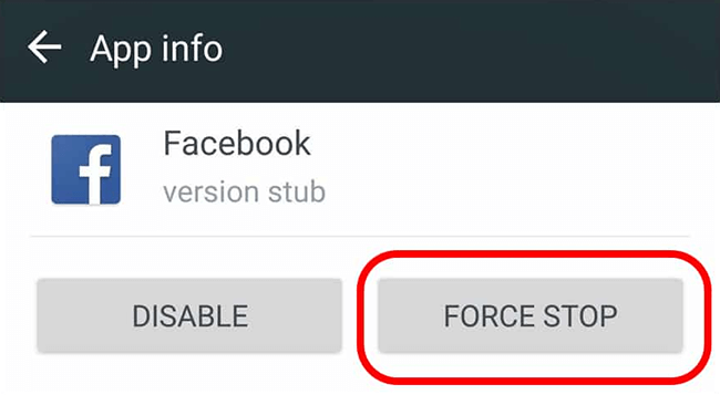 force stop Facebook on Android