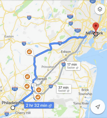 Google Maps showing route