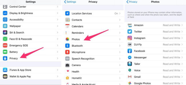 allow access photos in Privacy settings