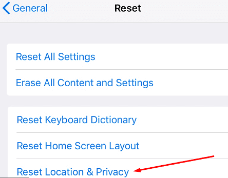 Reset Location and Privacy