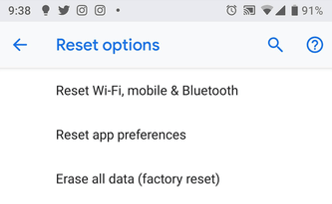 tap on reset options