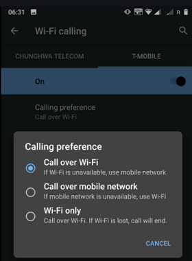 how to turn off wifi calling notifications