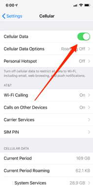 turn off and on Cellular Data