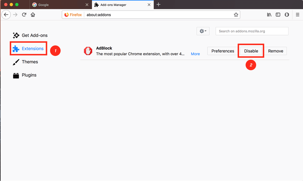 turn off and reopen AdBlock extension on Firefox