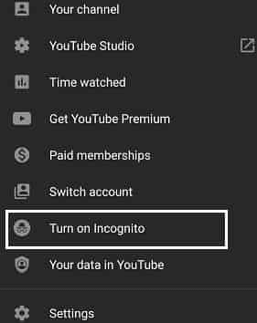 Use Incognito Mode on YouTube Application