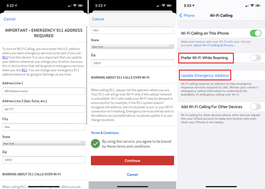 update your E911 emergency contact on iPhone