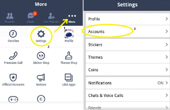 choose more settings and accounts on the line menu