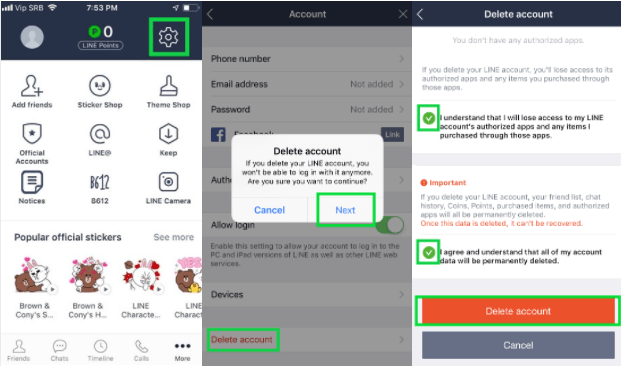 delete line account steps