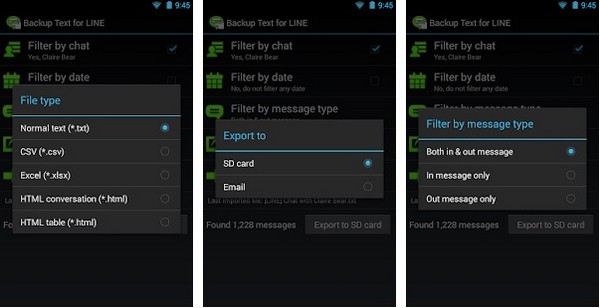 export line chat with backup text for line app