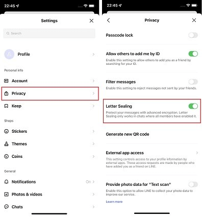 how to encrypt line chat with letter sealing