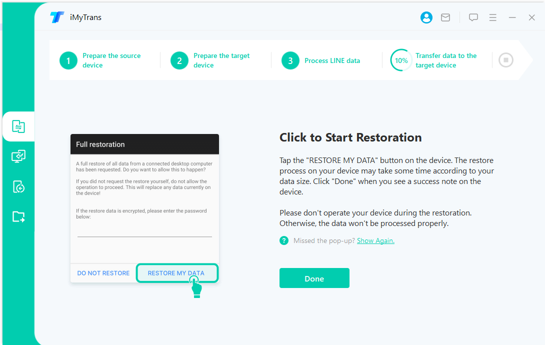 click restore my data on local device