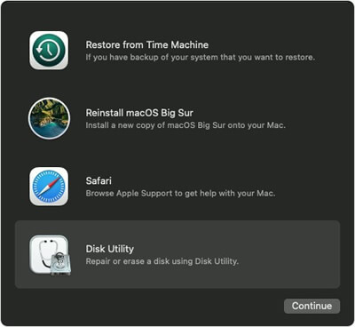 select disk utility from mac