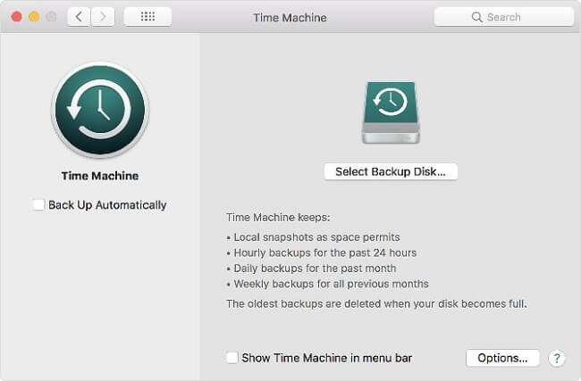 time machine backup options