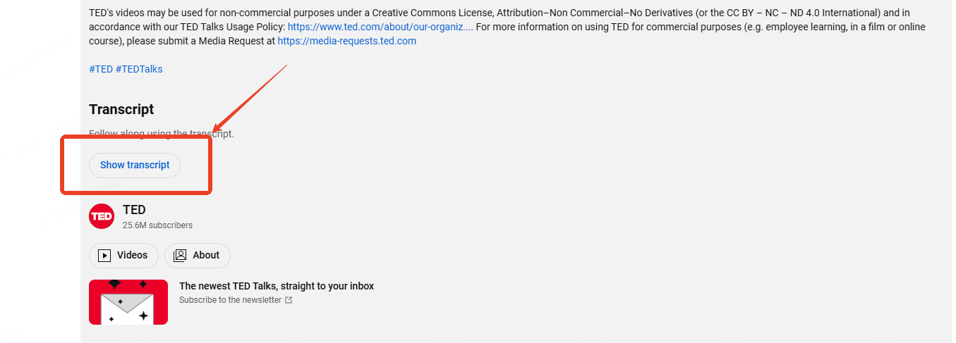 click show transcript below the youtube video