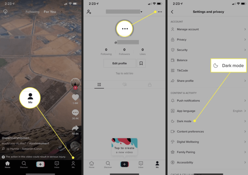 how to turn on dark mode on tiktok for android