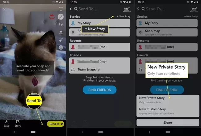 make a private story from the snap tab