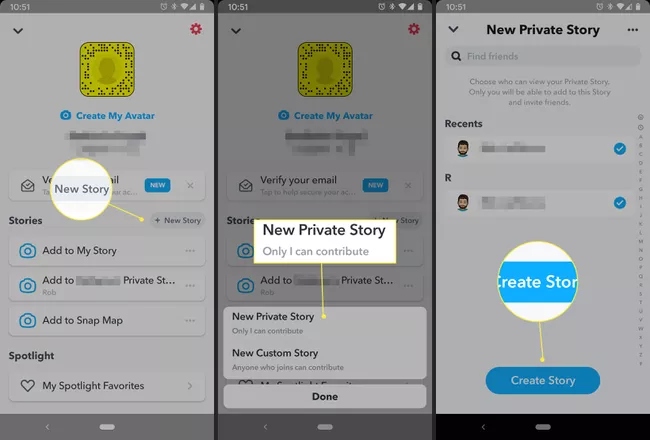 make a private story from your profile