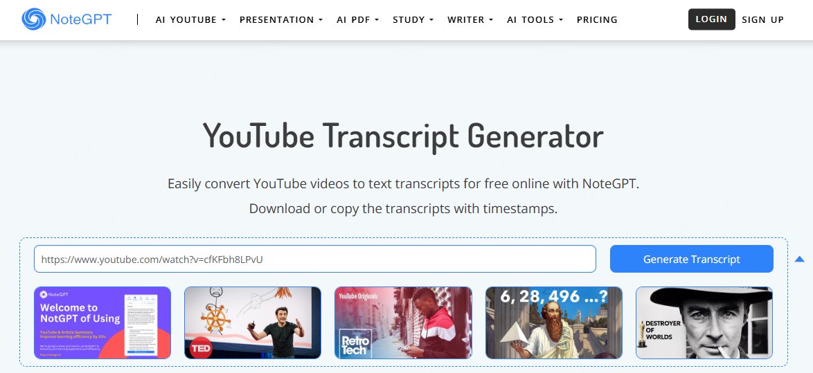 notegpt youtube transcript downloader