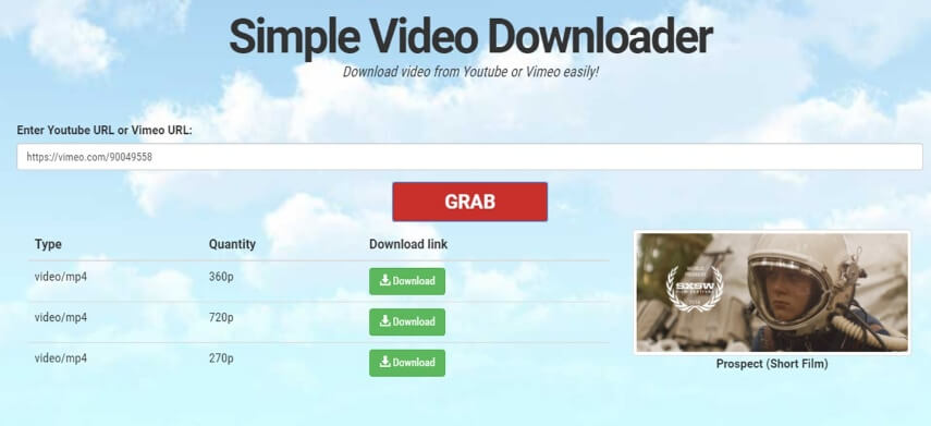 simple vimeo downloader