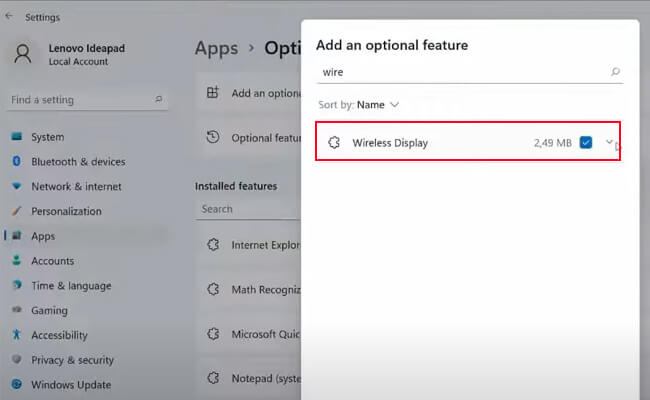 add wireless display on optional feature