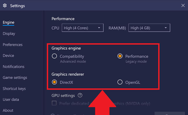 bluestacks engine settings