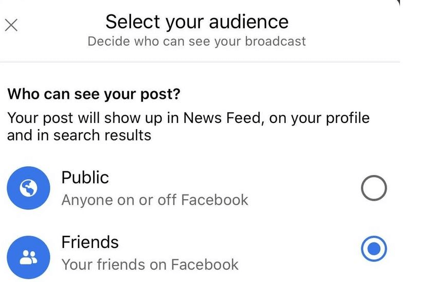 broadcast setting on facebook