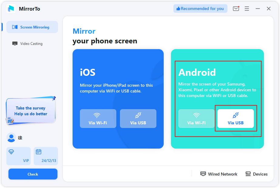 choose android and usb