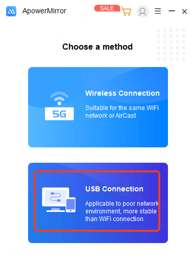 choose apowermirror usb connection