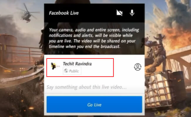 choose facebook profile to go live