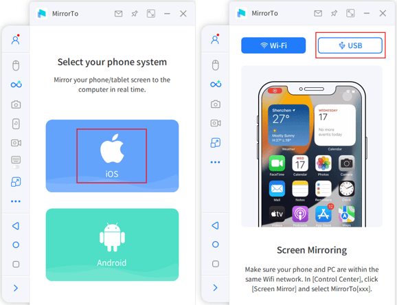 choose ios and usb connection