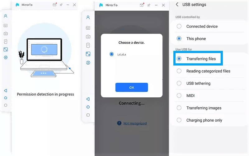 choose your phone and select transferring files