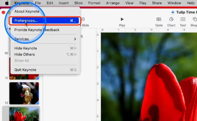 click keynote and select preferences