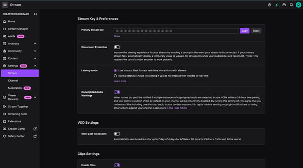 copy twitch streaming key