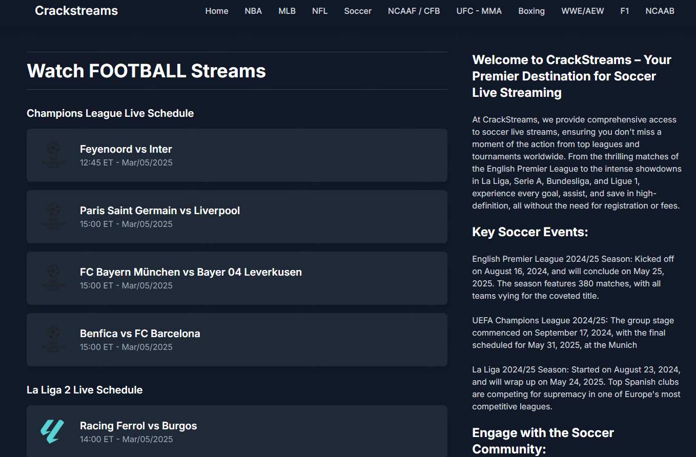 crackerstreams soccer streaming websites