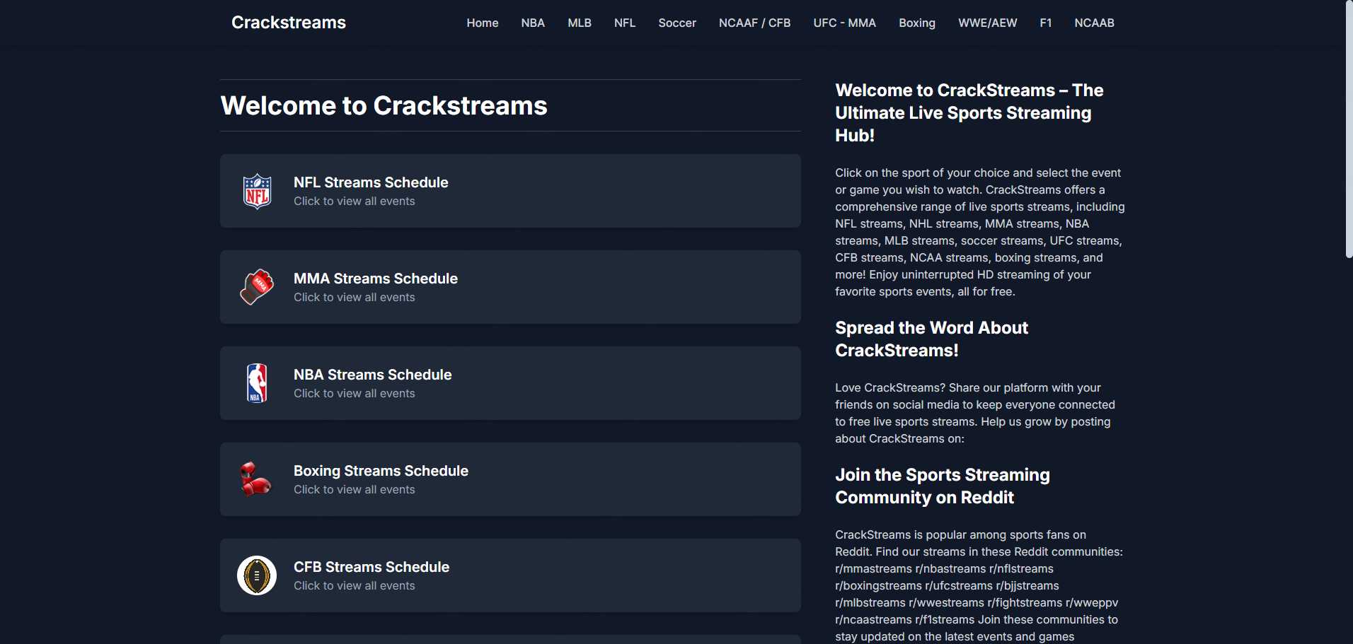 crackstreams sites similar to streameast