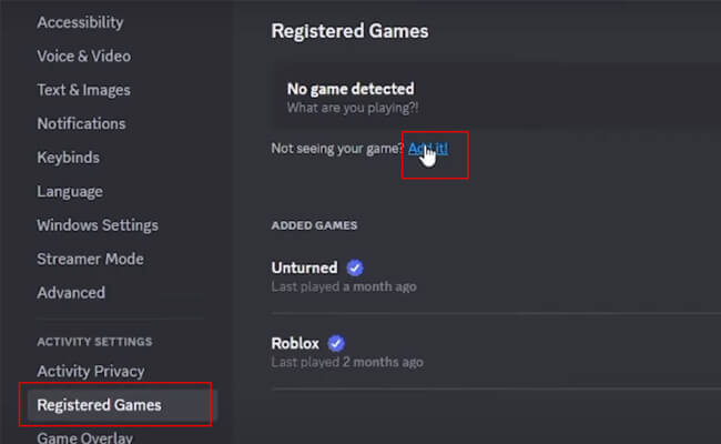 discord registered games add it