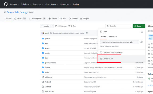 download scrcpy zip from github